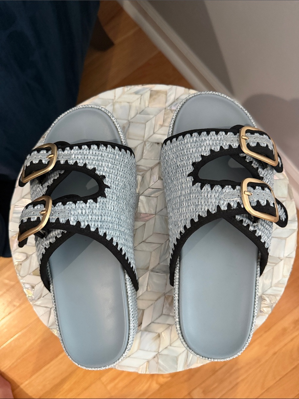 Woven Slide Sandals with Buckle Detail - Light Blue - Picture 1 of 1